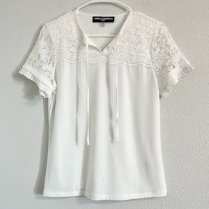 Karl Lagerfeld lace spandex short sleeve white stretch blouse Sz SP